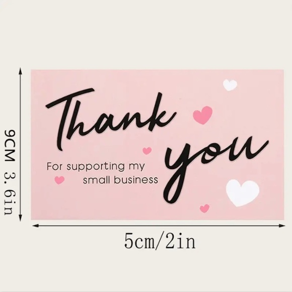 NEW 50 PCS PINK THANK YOU FOR SUPPORTING MY SMALL BUSINESS APPRECIATION CARDS - Picture 2 of 3